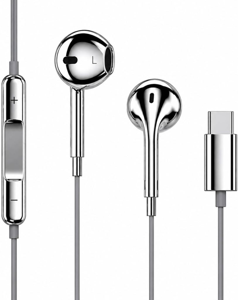 Earbud Headphones with Mic for USB Type C Ports - Chrome Finish | Wired Connection High-Fidelity Earbuds for Music, Call product photo - Earbud Headphones review