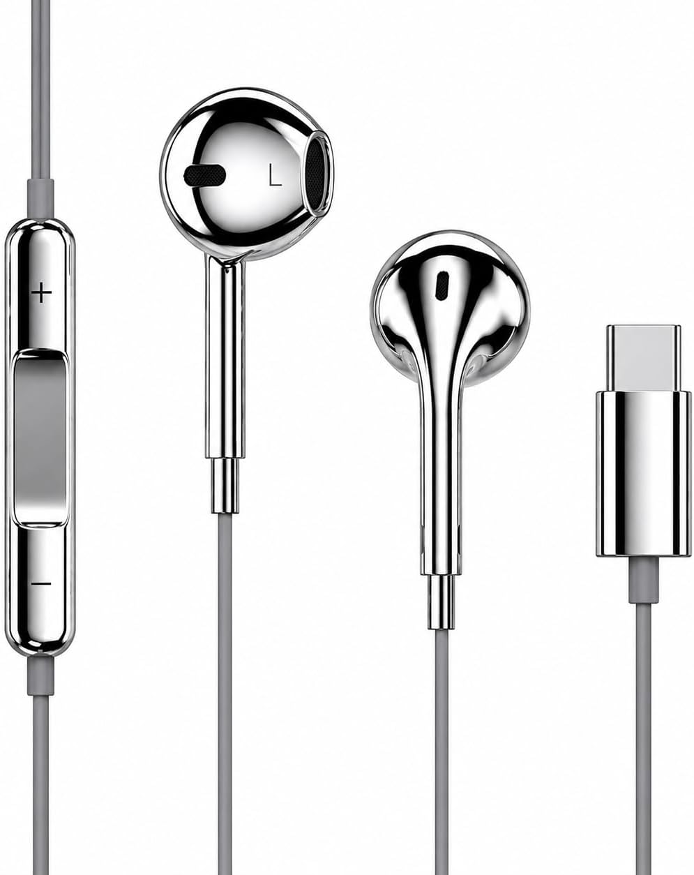 Earbud Headphones with Mic for USB Type C Ports - Chrome Finish | Wired Connection High-Fidelity Earbuds for Music, Call product photo - Earbud Headphones review